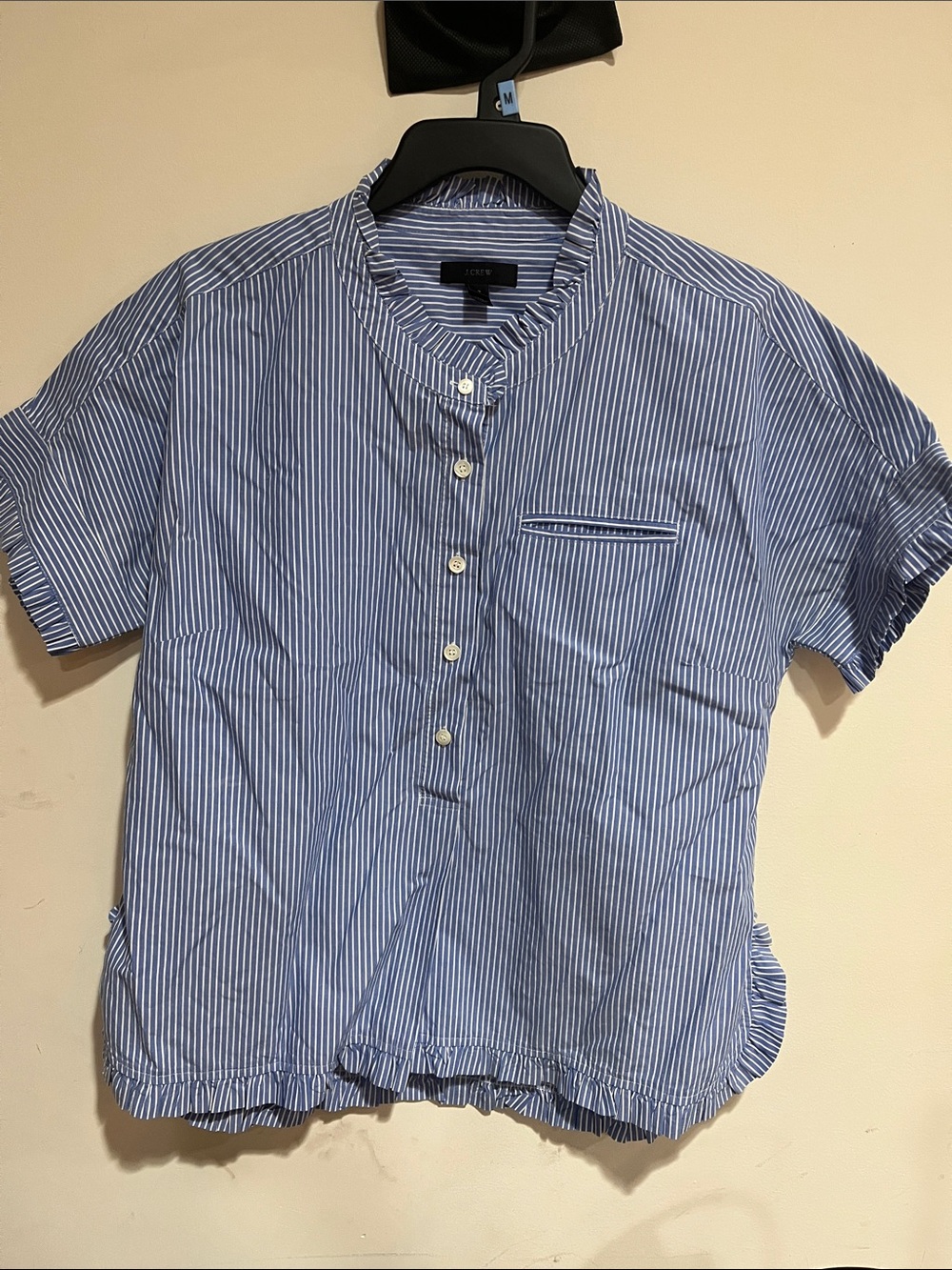 J. Crew Women’s 2 Pin Striped Short-Sleeve Semi Button Down Band-Collar Shirt